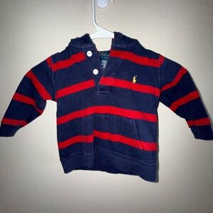 Polo by‎ Ralph Lauren Infant Toddler Striped Pullover Hoodie w/Buttons 24 months
